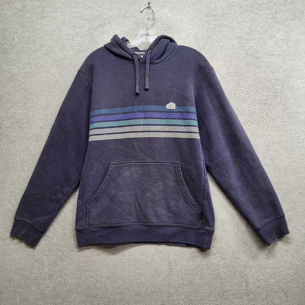 Patagonia Men Hoodie Medium Blue Logo Ridge Stripe Uprisal Fleece Pullover